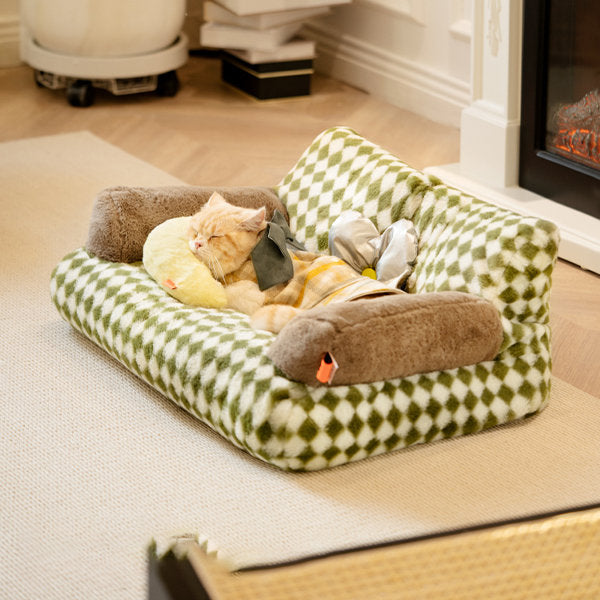 Green Checkered Pet Bed - Beautiful and Elegant