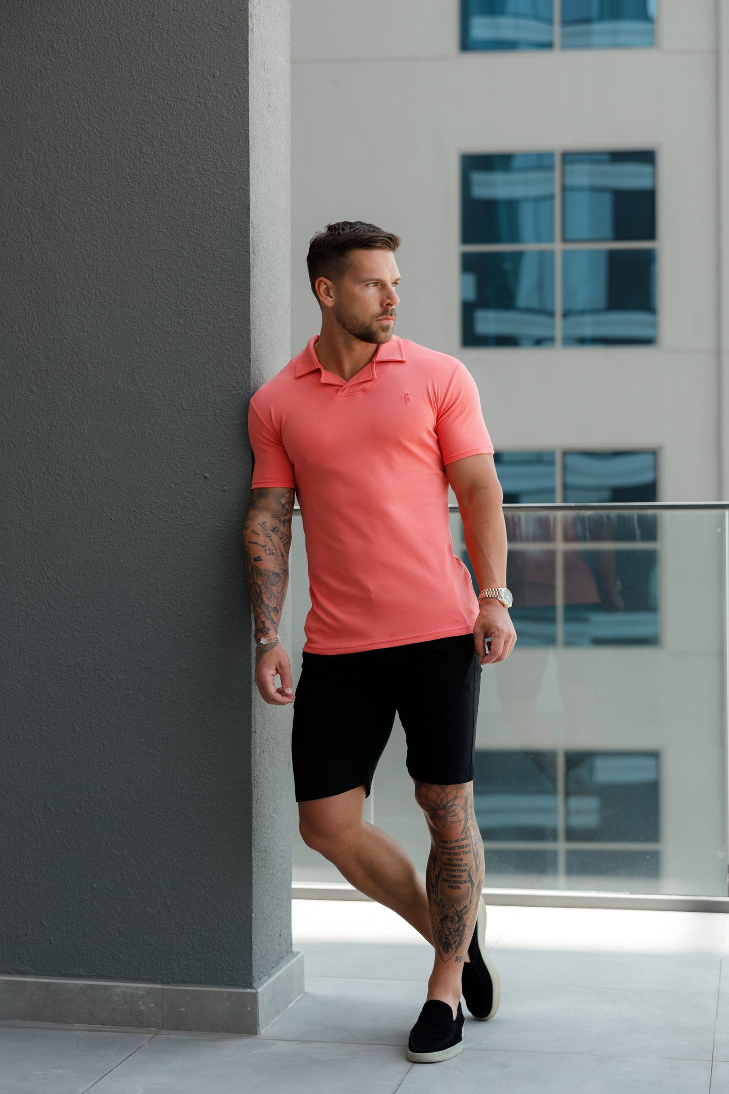 Stylish Coral Revere Collar Polo Shirt for a Timeless Look - FSH1066 by Father Sons