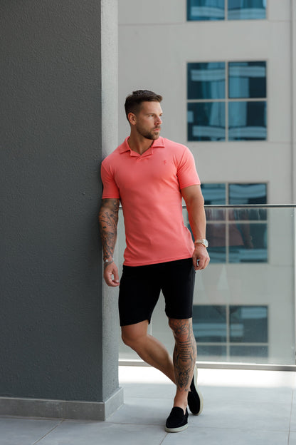 Stylish Coral Revere Collar Polo Shirt for a Timeless Look - FSH1066 by Father Sons