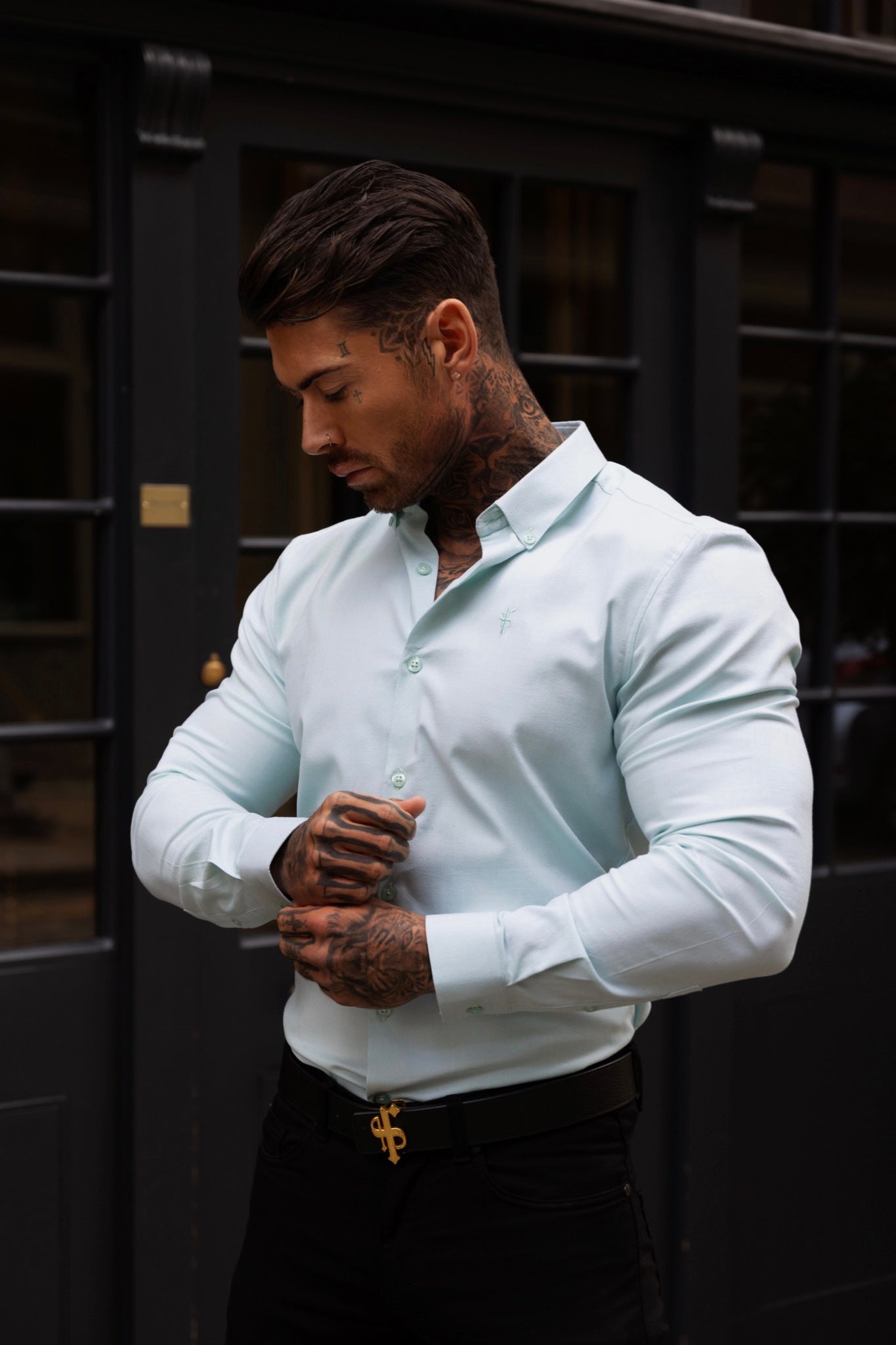 Elevate Your Wardrobe with Father Sons Mint Classic Stretch Oxford Long Sleeve Shirt - FS1010