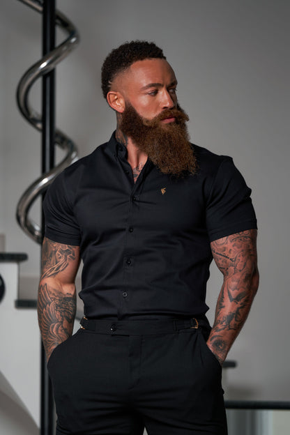 Elevate Your Style with Father Sons Slim Fit Black Stretch Trousers Featuring Luxurious Gold Waist Adjusters - FST018 (Available for Pre-Order Starting September 19th)