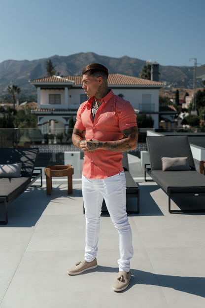 Elevate Your Style with Father Sons Slim Fit Stretch White Sateen Trousers - FSH529