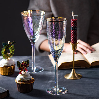 Iridescent Stemware - Wine and Champagne Glasses - Gold Rim Detailing