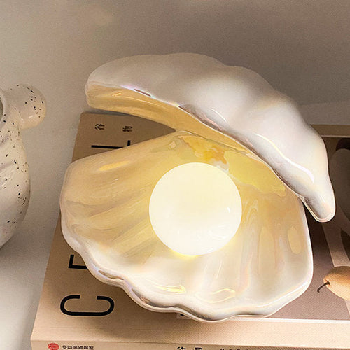 Elegant Shell Night Lamp - Pink - White - Ceramic - Ambient Lighting - Charming Decor