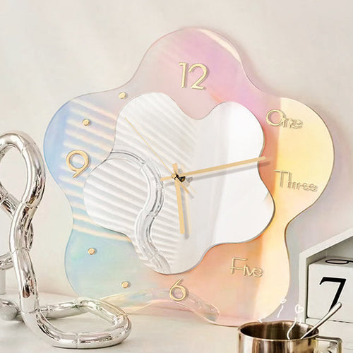 Iridescent Flower Acrylic Wall Clock - Unique Home Decor - Gradient Color