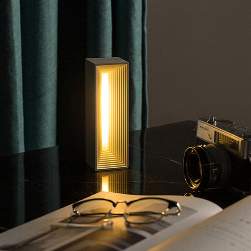 Minimalist Concrete Table Lamp - White - Gray - Geometric Shape - Warm Ambient Light