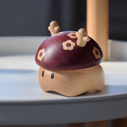 Wooden Mushroom Deer Storage Box - Unique Decorative Piece - Handcrafted Design