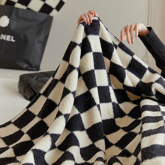 Checkered Fleece Blanket - Ultra-Soft Plush - Warm and Cozy - Black and White