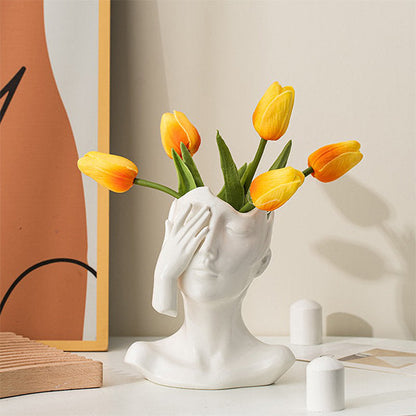 Abstract Human Figure Vase - Elegant White Ceramic - Modern Artistic Flair