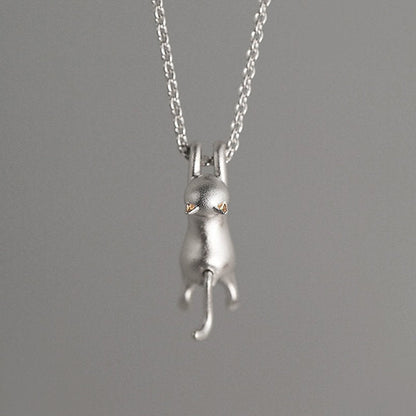 Silver Cat Pendant Necklace - Cat Lovers Jewelry - Playful Gifts - Elegant and Fun