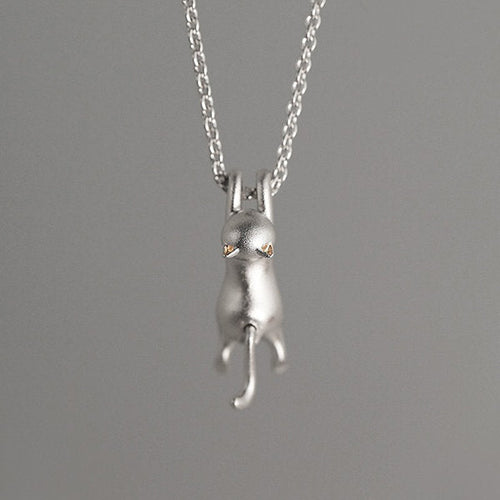 Silver Cat Pendant Necklace - Cat Lovers Jewelry - Playful Gifts - Elegant and Fun