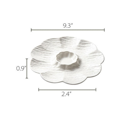 Floral Divided Serving Plate - Ideal for Dumplings and Sushi - Elegant White Ceramic