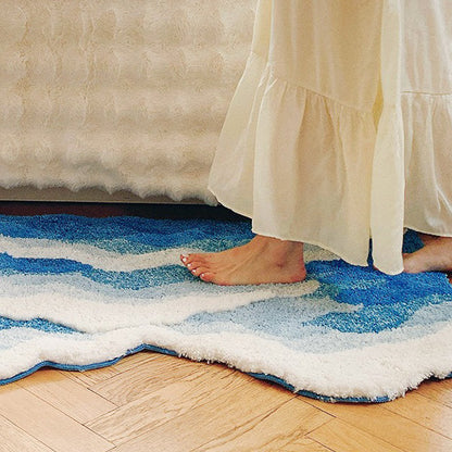 Ocean Waves Rug – Coastal-Inspired Carpet - Serene Blue and White Hues