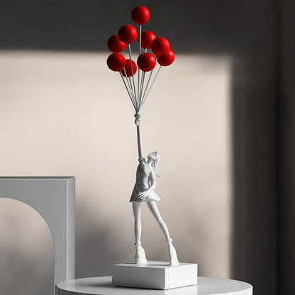 Balloon Girl Sculpture Decor - Unique Art Piece - Resin - Elegant White and Black
