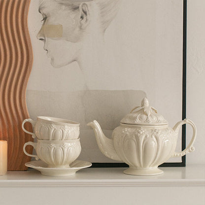 Elegant Vintage Tea Set - Ceramic - Timeless Elegance - Embossed Floral