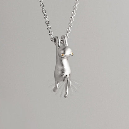 Silver Cat Pendant Necklace - Cat Lovers Jewelry - Playful Gifts - Elegant and Fun