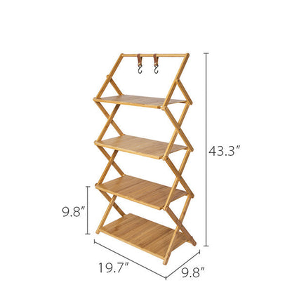 Foldable Four-Tier Bamboo Storage Rack - Outdoor Camping - Versatile Organizer