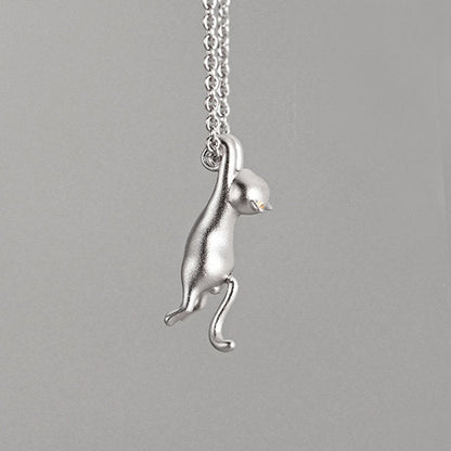 Silver Cat Pendant Necklace - Cat Lovers Jewelry - Playful Gifts - Elegant and Fun