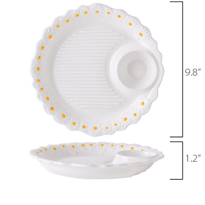 Daisy Ceramic Dumpling Plate - Charming White and Yellow - Elegant Serving
