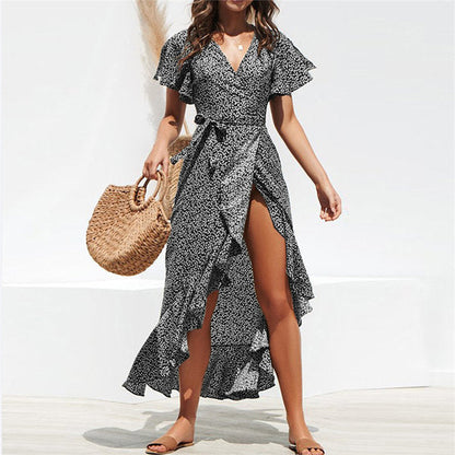 Geblümtes Wickel-Maxikleid für den Sommer und Strand - Bohemian-Stil