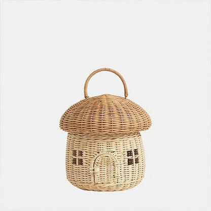 Whimsical Mushroom Woven Basket - Handcrafted - Versatile Storage - Rattan