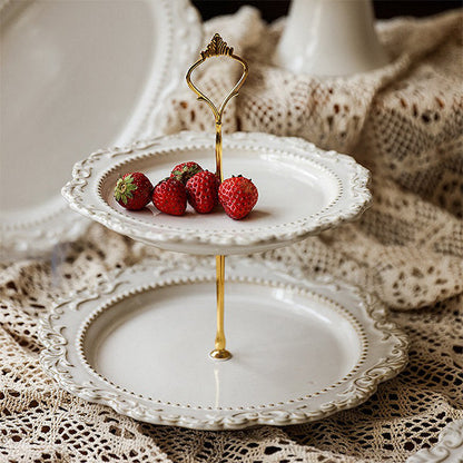 Elegant Two-Tier Ceramic Dessert Stand - Wedding and Gathering - Lace Detailing