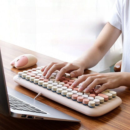 Creamy Wireless Keyboard and Mouse Set - Cute Cat Motif - 84 Keys - Smart Office Tool