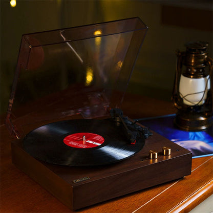 Vintage Vinyl Record Player - Classic Sound - Brown - Gray - Timeless Aesthetic