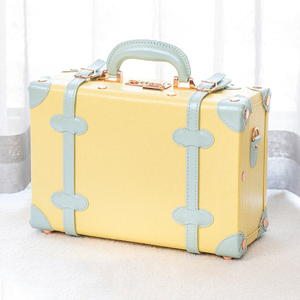 Elegant Vintage Suitcase -  Faux Leather - Pink - Green - For Journey