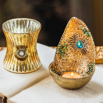 Vintage Luxurious Candle Holder - Resin - Stunning Blue Accents