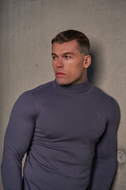 Elevate Your Style: Father Sons Classic Gunmetal Roll Neck Knit Sweater with Subtle Emblem - FSN137