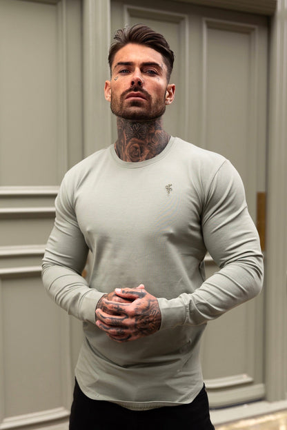 Elevate Your Wardrobe with the Father Sons Olive Tonal Curved Hem Long Sleeve Crew Tee - FSH1003