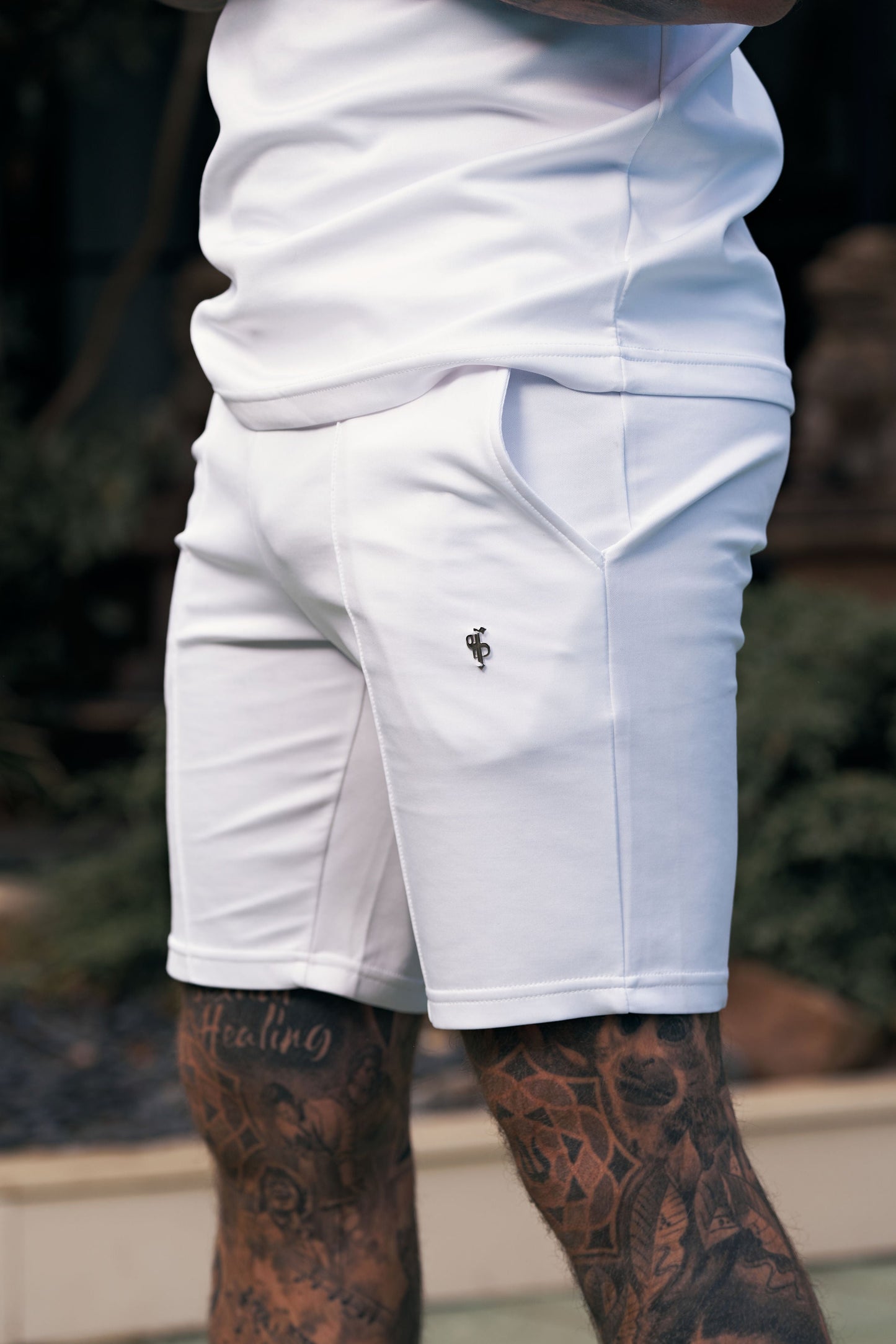 Elevate Your Style with Father Sons White and Silver Scuba Elasticated Drawstring Pintuck Shorts - FSH1042