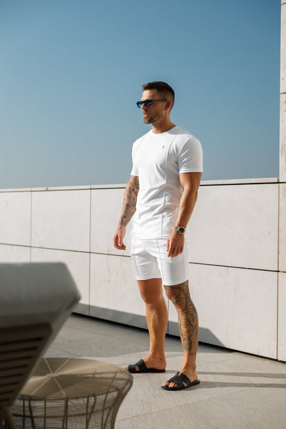 Elevate Your Style: Father Sons White & Silver Crew T-Shirt with Chic Pintuck Detail - FSH1046