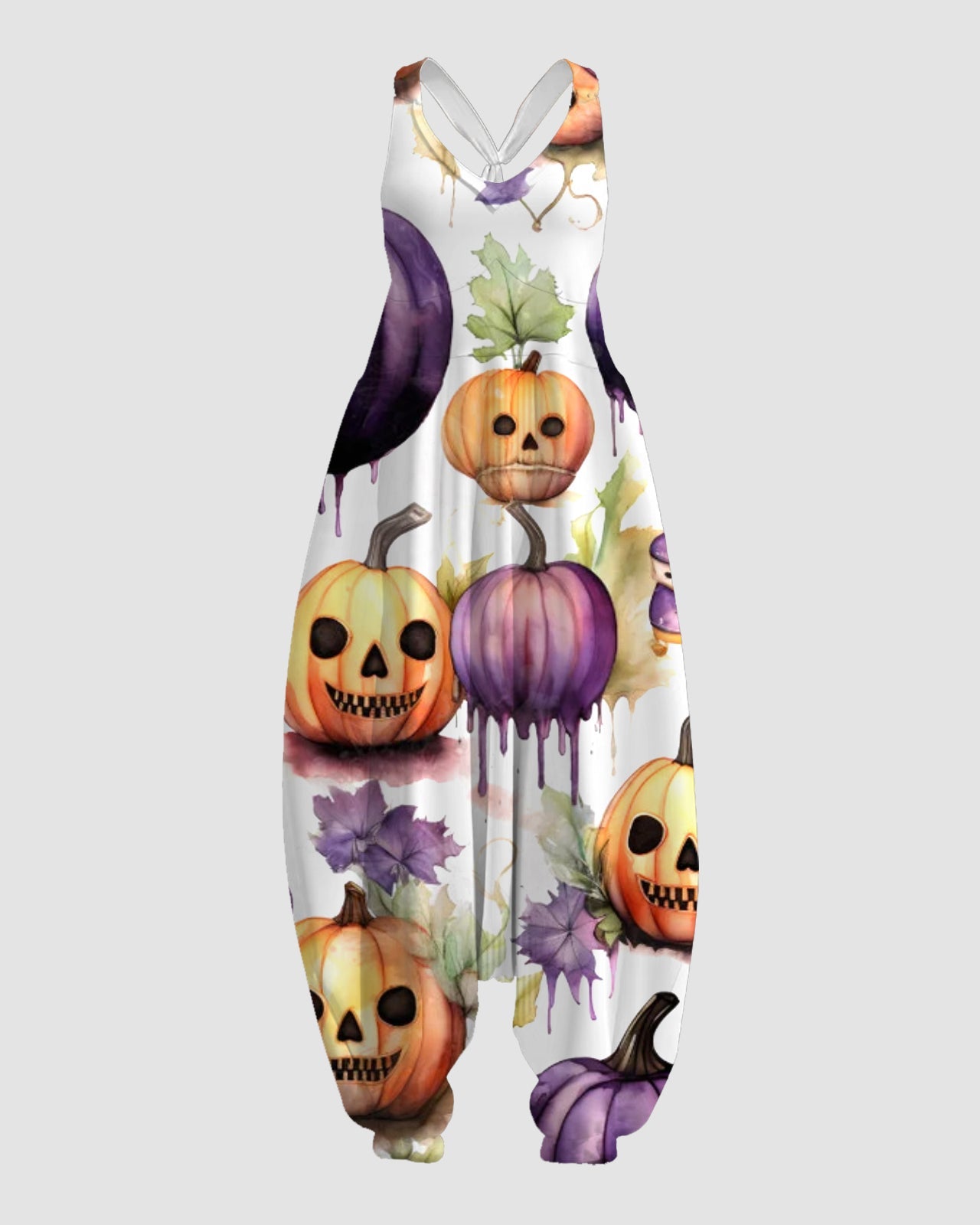 Women's Joyful Pumpkin Print Sleeveless Jumpsuit Harem Pants