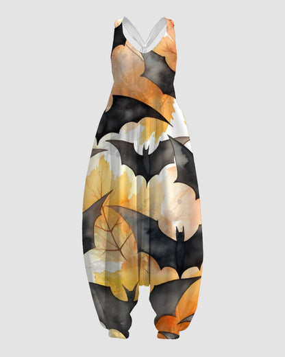 Women's Flying Bat Print Sleeveless Jumpsuit Harem Pants