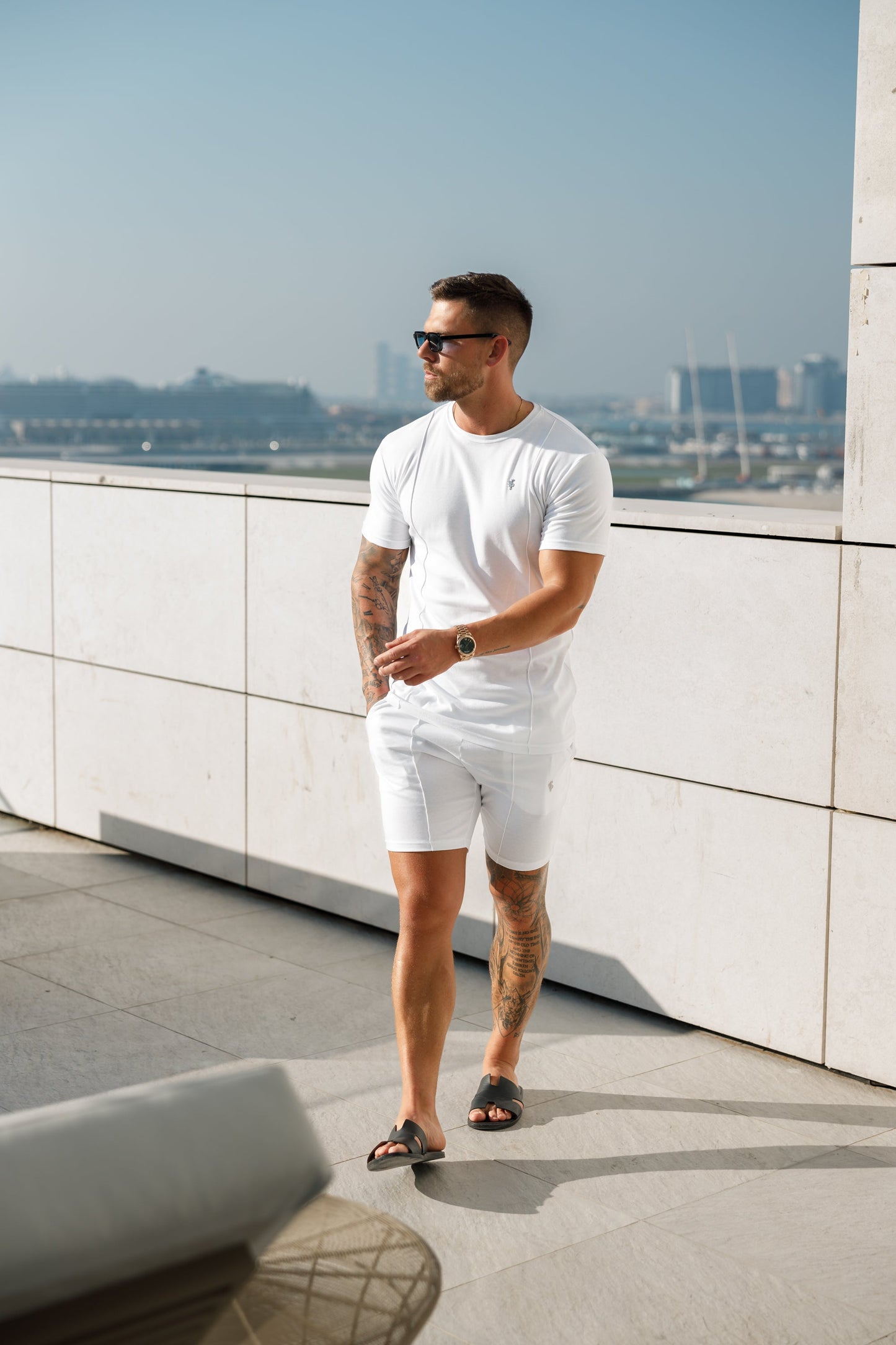 Elevate Your Style: Father Sons White & Silver Crew T-Shirt with Chic Pintuck Detail - FSH1046
