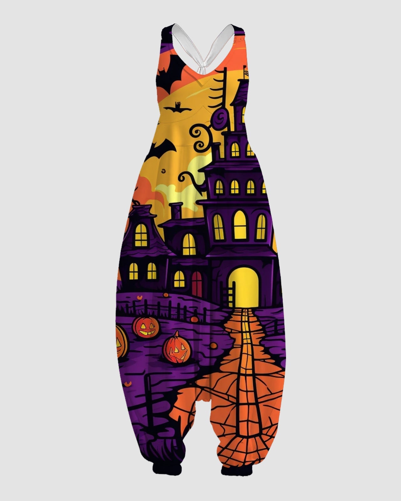 Women's Haunted House Print Sleeveless Jumpsuit Harem Pants
