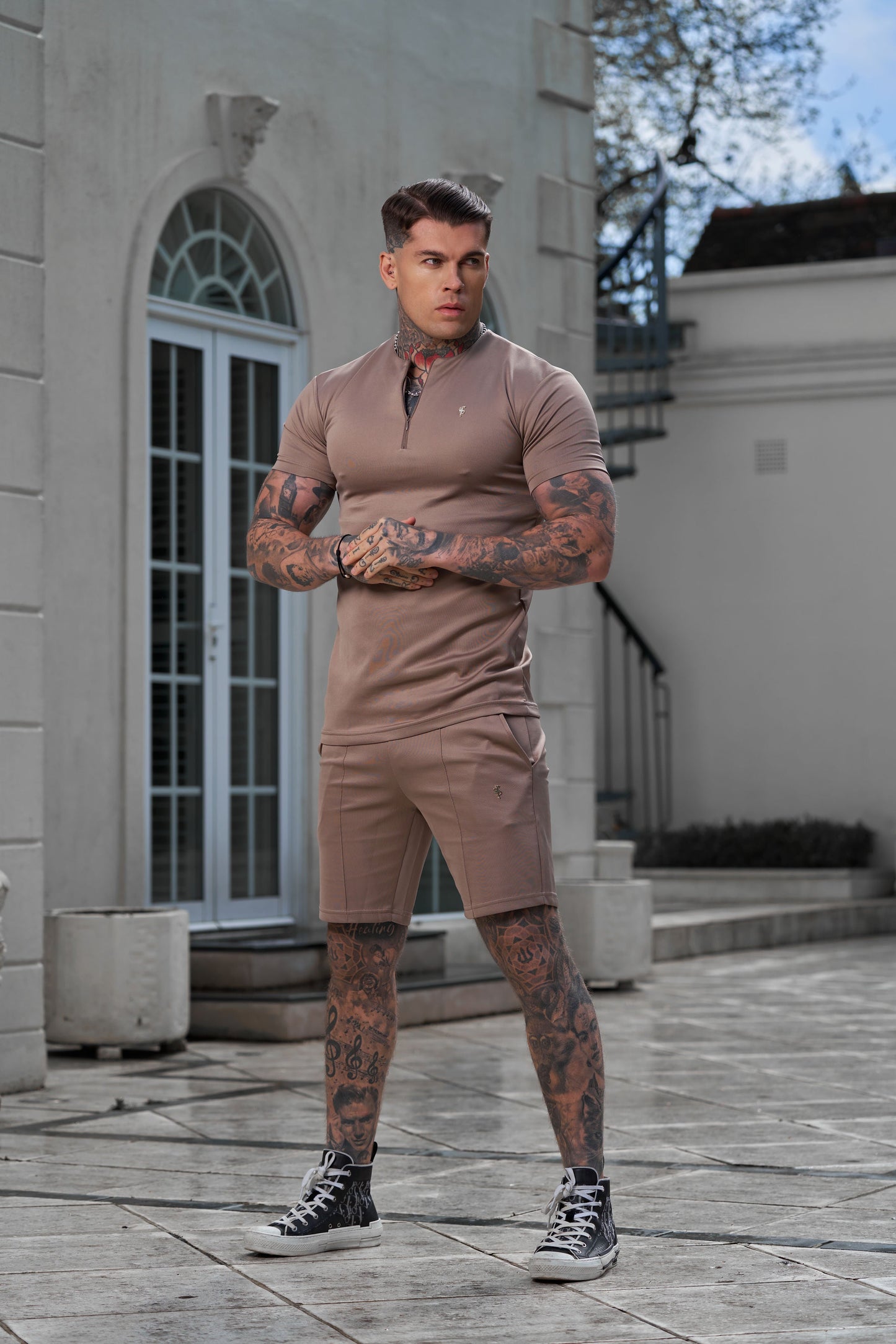 Stylish Taupe & Gold Pintuck Shorts with Elasticated Drawstring by Father Sons - FSH1037