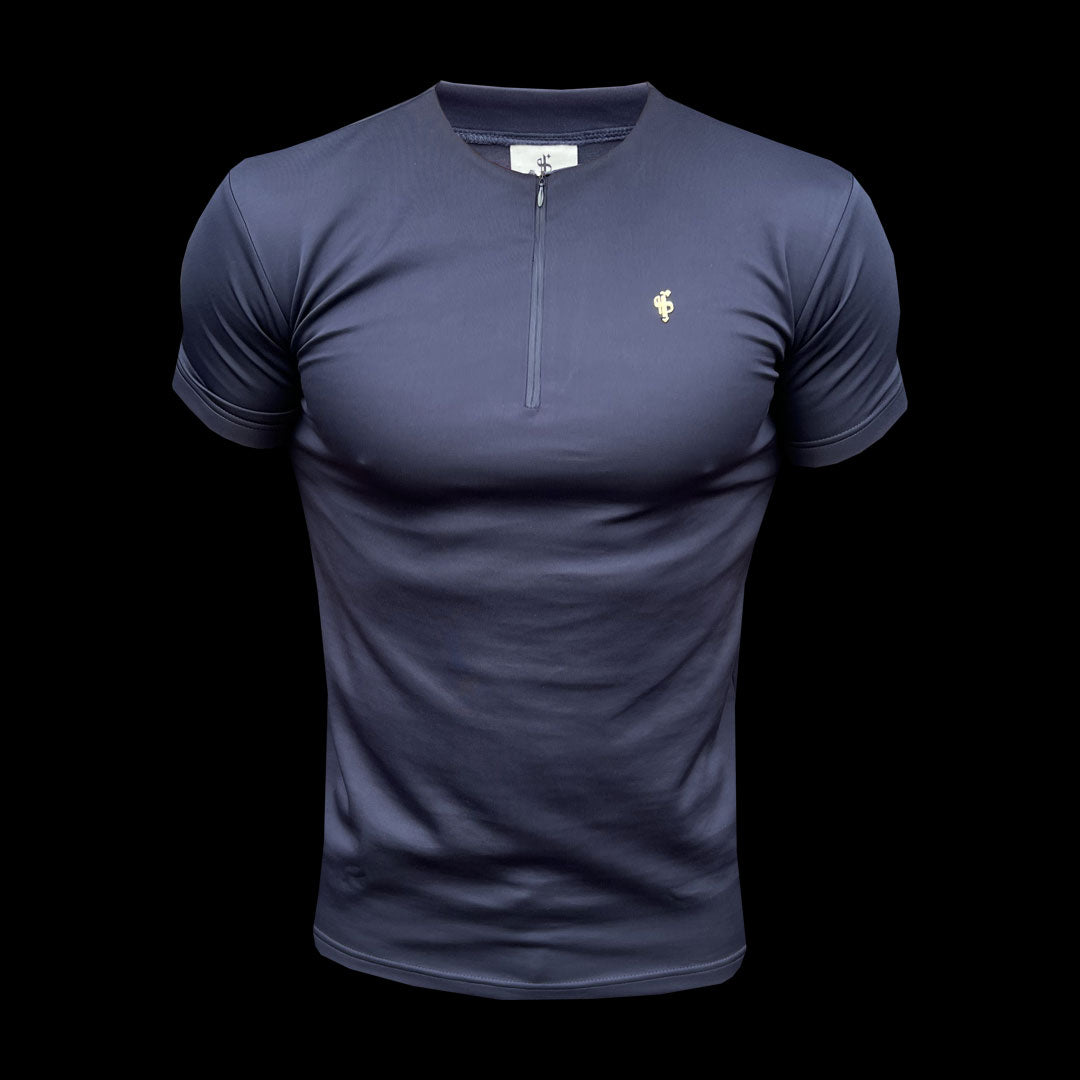 Elevate Your Style: Navy & Gold Short Sleeve Crew T-Shirt with Zip Detail by Father Sons - FSH1033