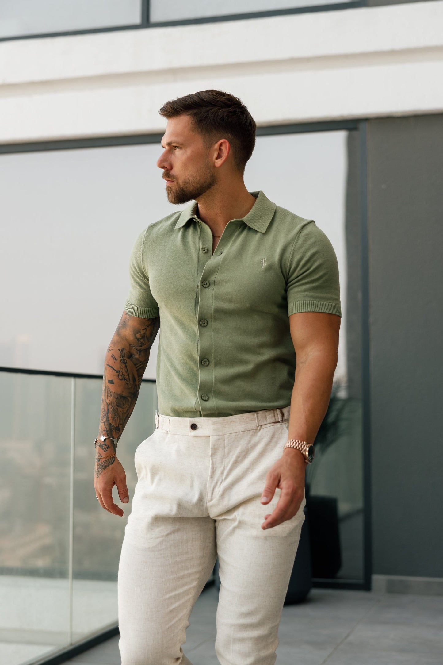 Elevate Your Wardrobe with the Father Sons Classic Olive Knitted Short Sleeve Polo - FSN162
