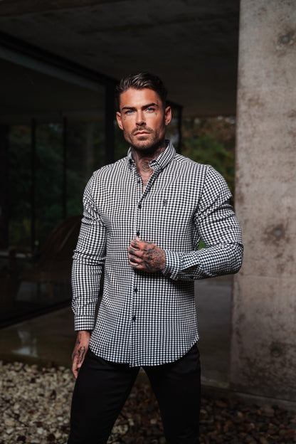 Father Sons Timeless Black & White Dogtooth Check Long Sleeve Shirt with Stylish Button-Down Collar - FS987