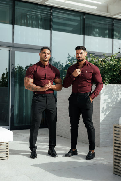 Father Sons Burgundy Super Slim Stretch Denim Shirt with Gold Accents and Button-down Collar - FS1046