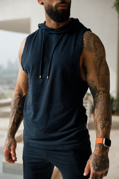 Elevate Your Workout with the Father Sons Navy Sleeveless Gym Hoodie - FSH895