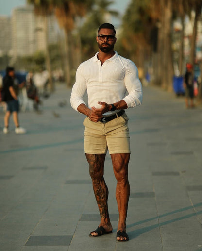 Timeless Elegance: Father Sons White Long Sleeve Ribbed Polo Shirt - FSH974