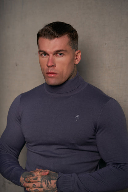 Elevate Your Style: Father Sons Classic Gunmetal Roll Neck Knit Sweater with Subtle Emblem - FSN137