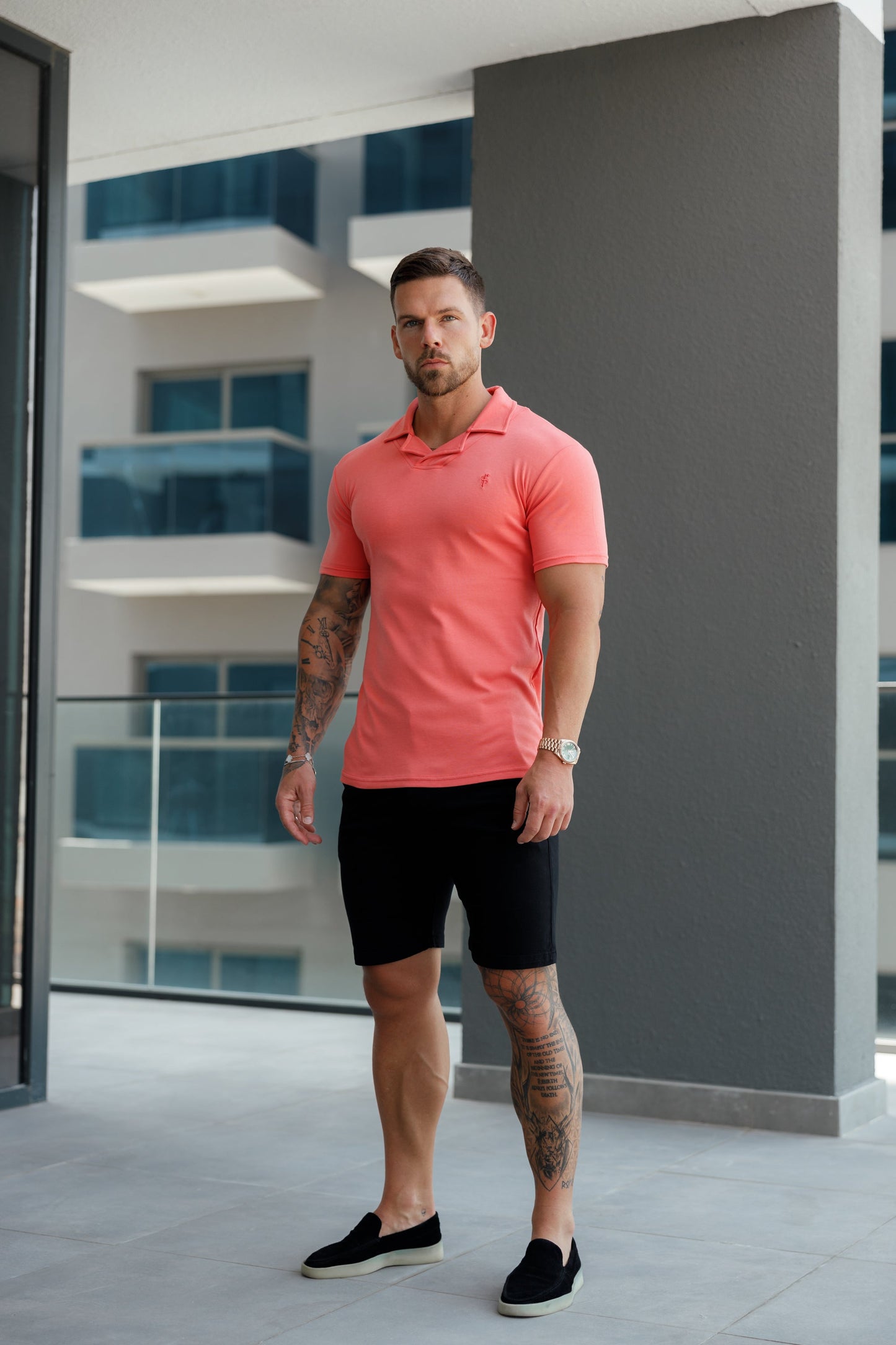 Stylish Coral Revere Collar Polo Shirt for a Timeless Look - FSH1066 by Father Sons