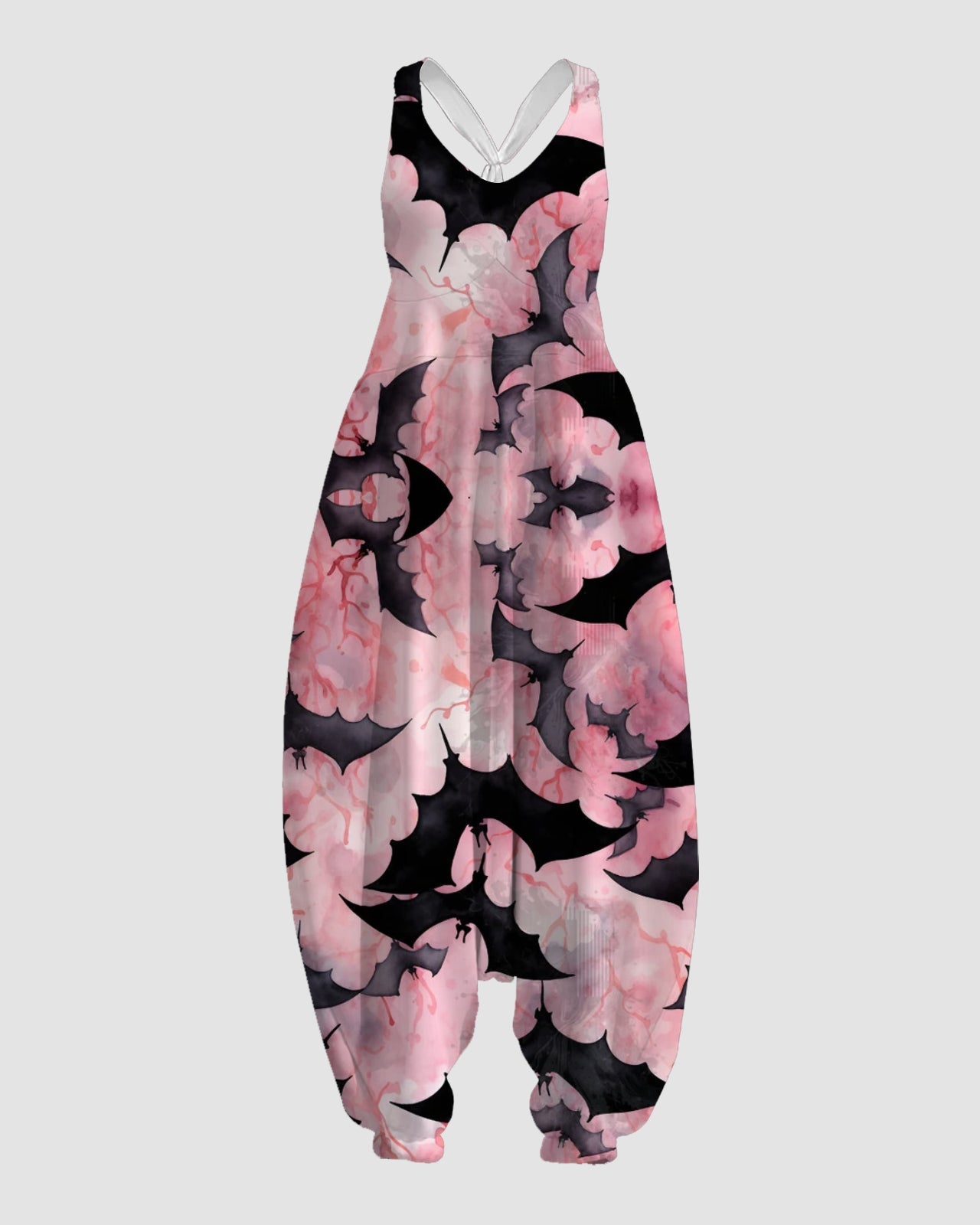 Women's Pink Bat Print Sleeveless Jumpsuit Harem Pants