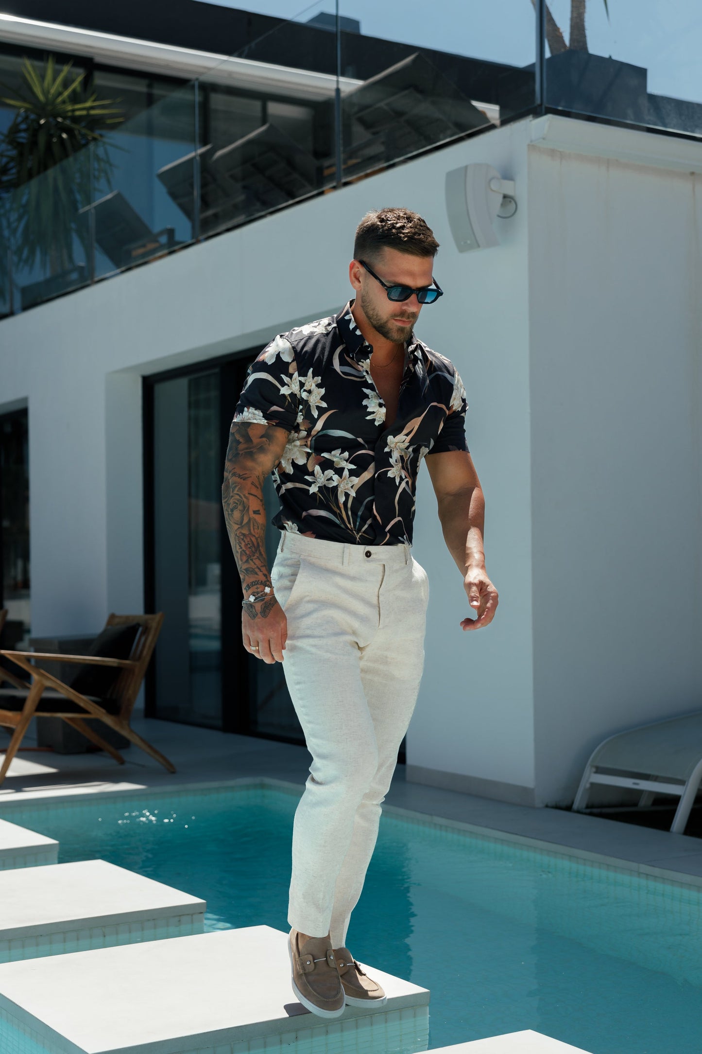 Timeless Stretch Short Sleeve Black Oriental Print Button-Up Shirt - FS1108