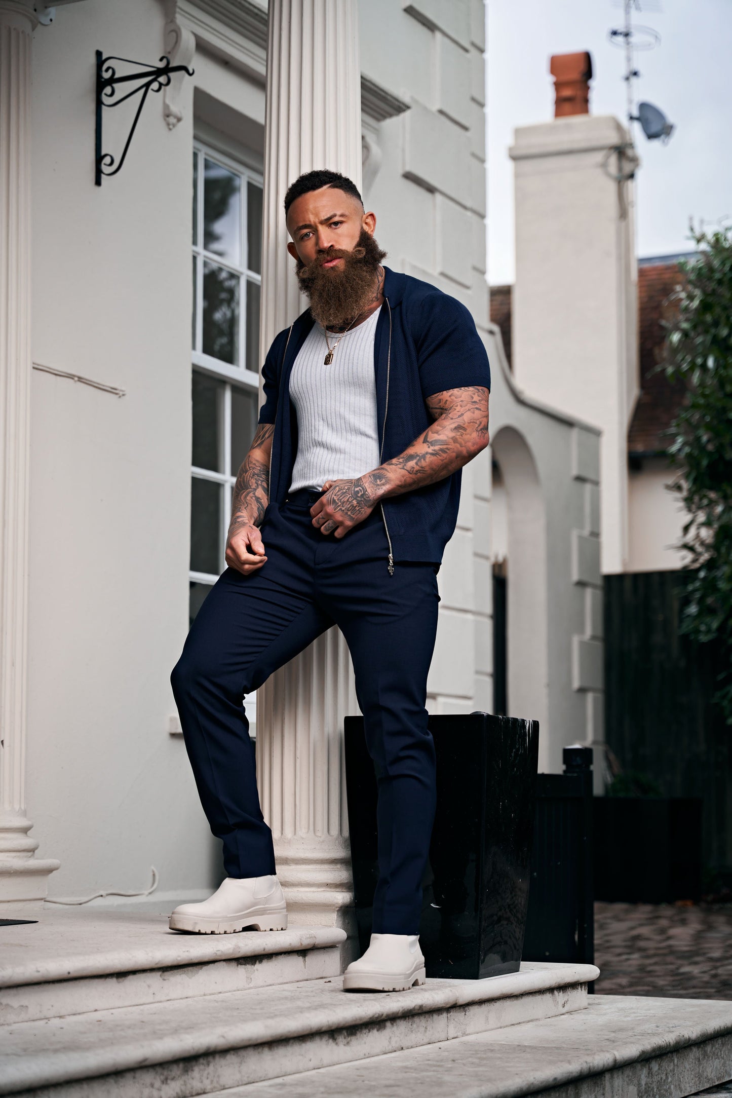 Father Sons Navy Short Sleeve Classic Knitted Geo Zip-Up - Stylish & Versatile FSN149